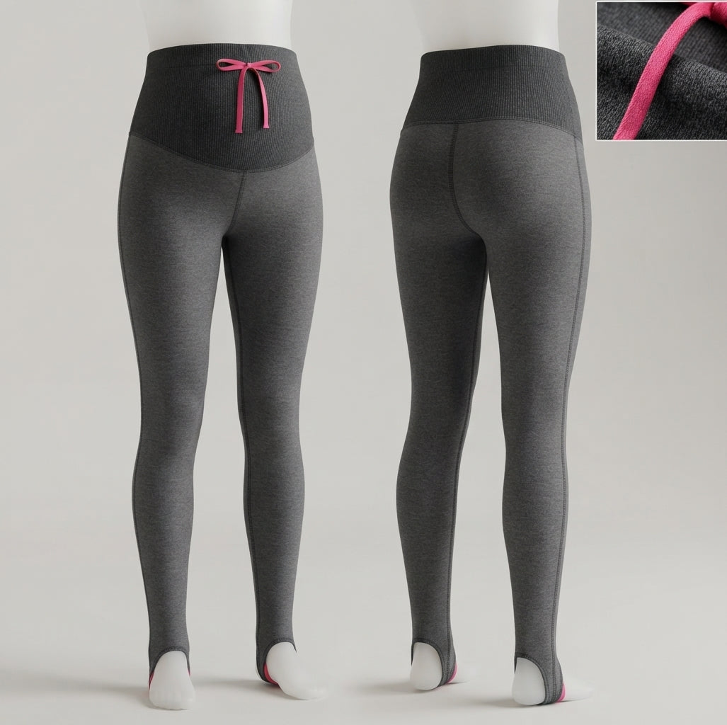 Legging maternité gris foncé, modèle avec passage sous le pied, vues avant et arrière