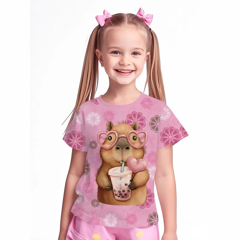 VibeWear™ T-Shirt Fille Capybara Kawaii — 7-13 Ans Été 2026