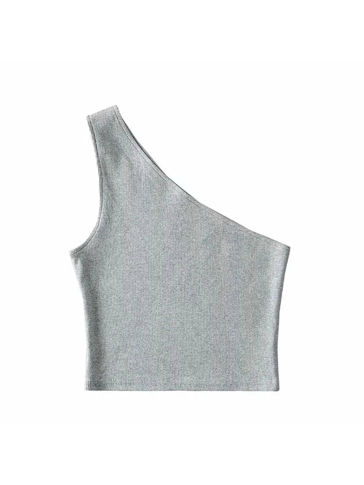 VibeWear™ Crop Top Épaule Dénudée Effet Corset — Col Oblique Sexy Été S-M