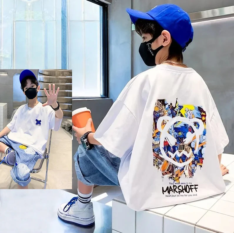 VibeWear™ T-Shirt Enfant 100% Coton Imprimé Cartoon — 1-12 Ans Été