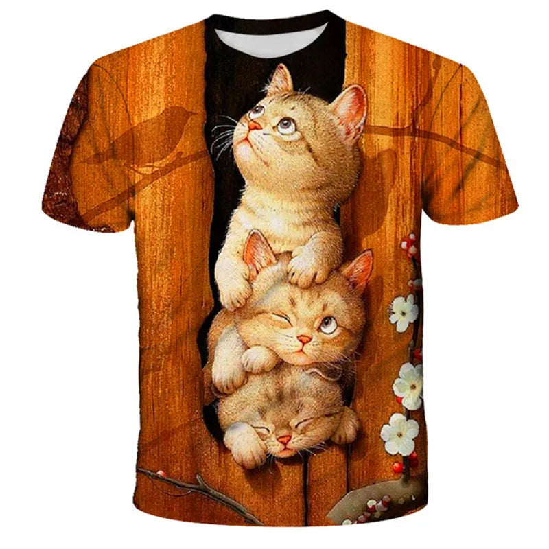 VibeWear™ T-Shirt Enfant Kawaii Chat 3D — Unisexe 7-13 Ans