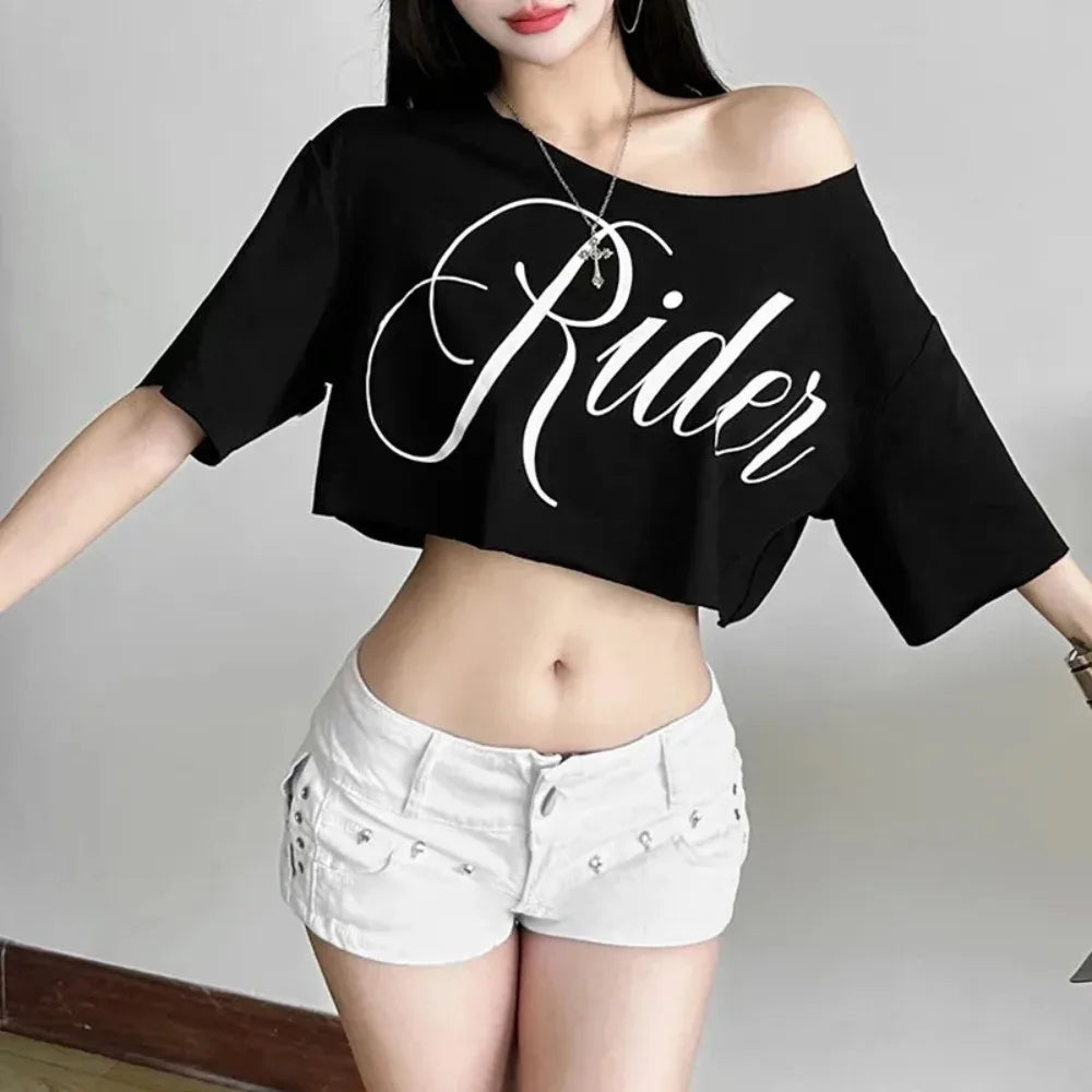 VibeWear™ — Crop Top Off Shoulder Hip Hop Femme