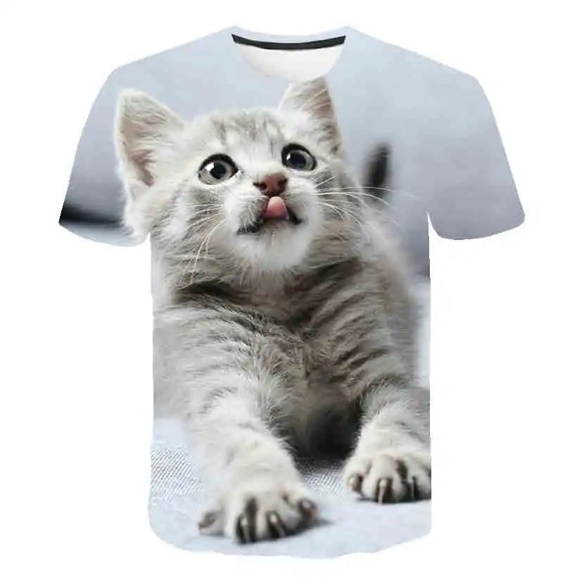 VibeWear™ T-Shirt Enfant Kawaii Chat 3D — Unisexe 7-13 Ans
