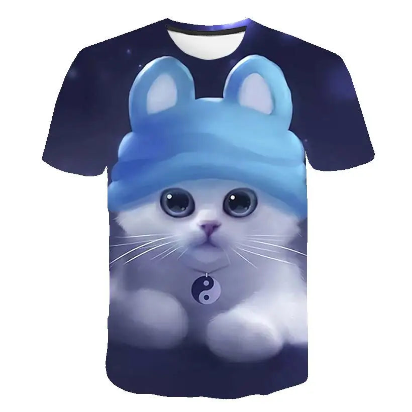 VibeWear™ T-Shirt Enfant Kawaii Chat 3D — Unisexe 7-13 Ans