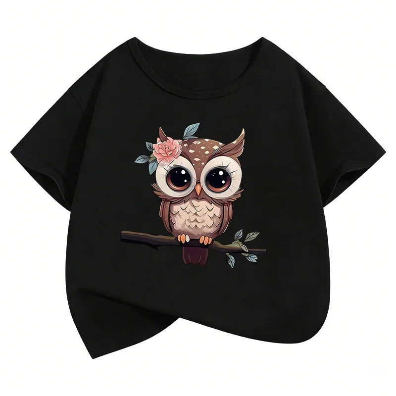 VibeWear™ T-Shirt Enfant Hibou Cartoon — Unisexe 7-13 Ans