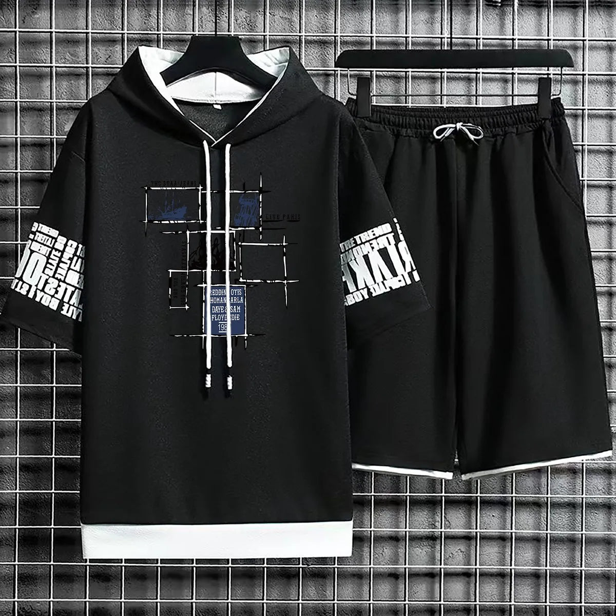 VibeWear™ Short-Sleeve Hoodie & Shorts Set