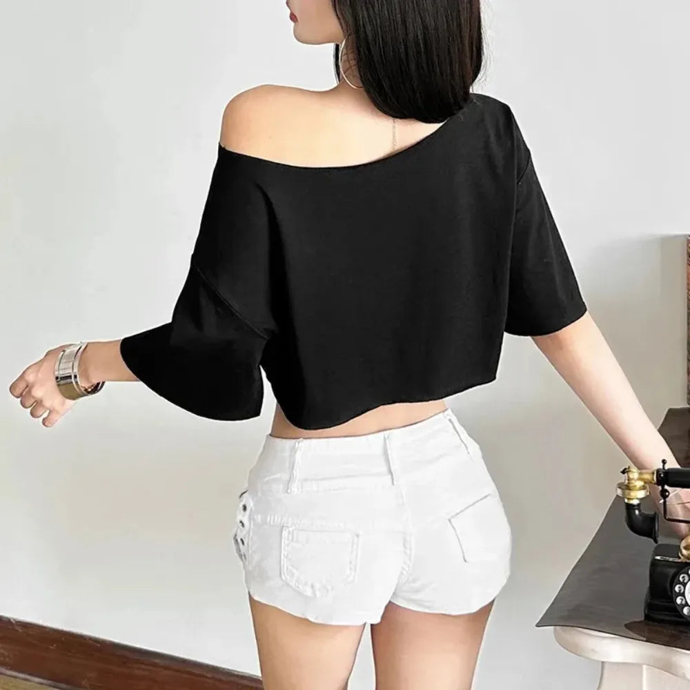 VibeWear™ — Crop Top Off Shoulder Hip Hop Femme