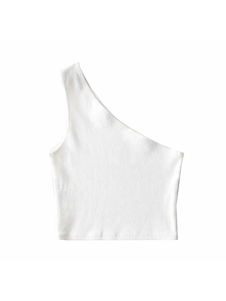 VibeWear™ Crop Top Épaule Dénudée Effet Corset — Col Oblique Sexy Été S-M