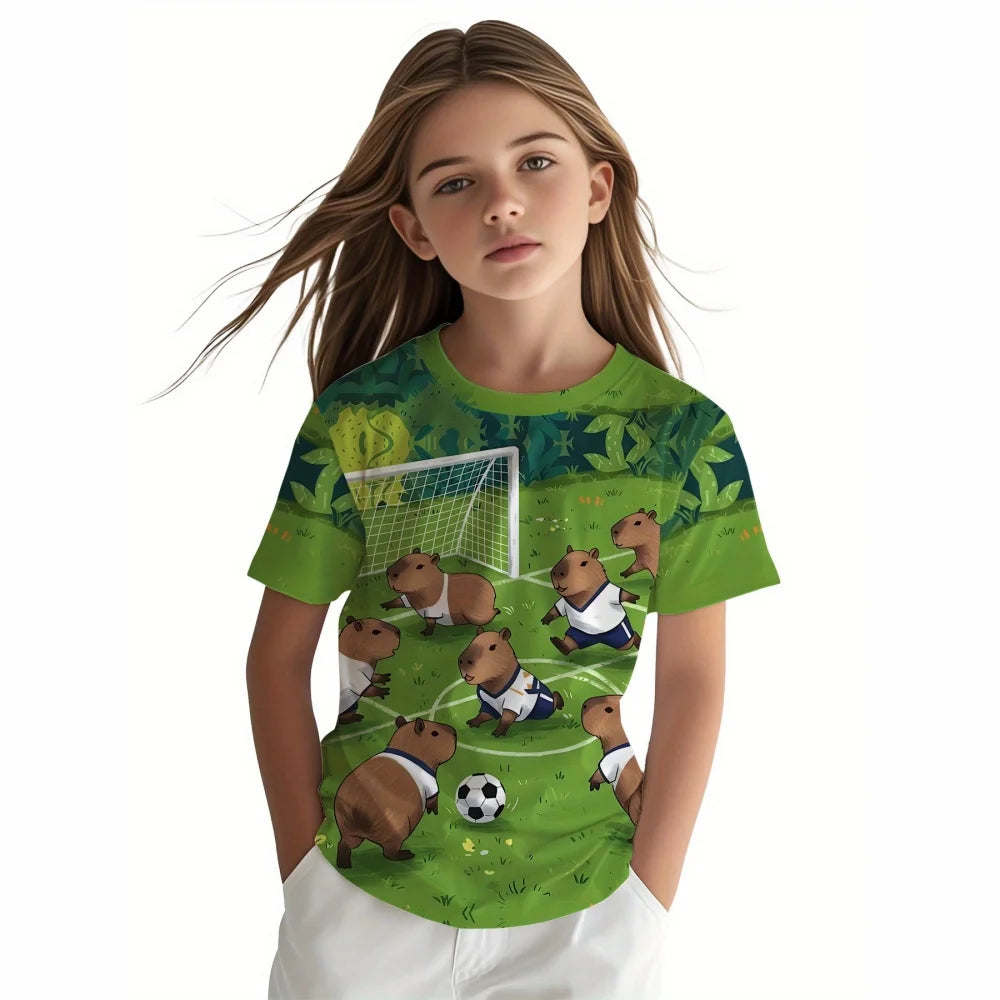 VibeWear™ T-Shirt Fille Capybara Kawaii — 7-13 Ans Été 2026