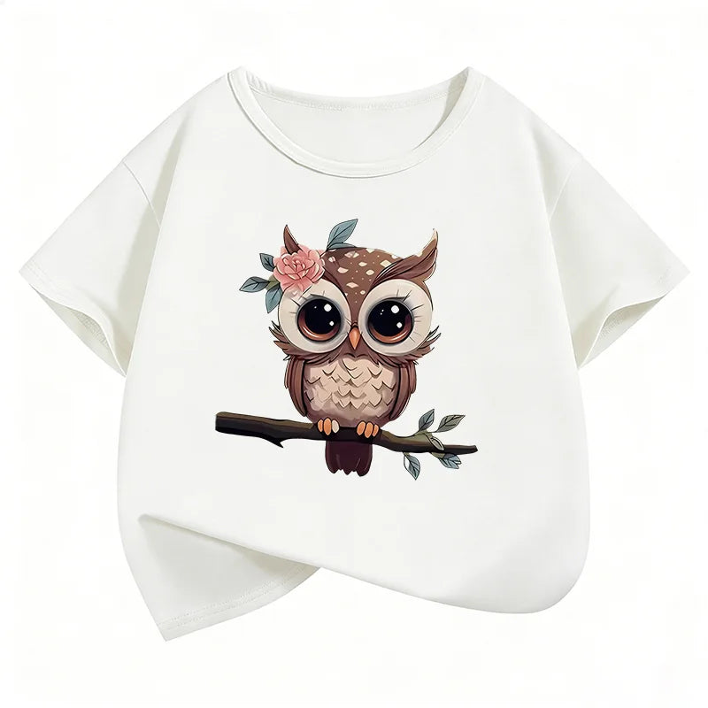 VibeWear™ T-Shirt Enfant Hibou Cartoon — Unisexe 7-13 Ans