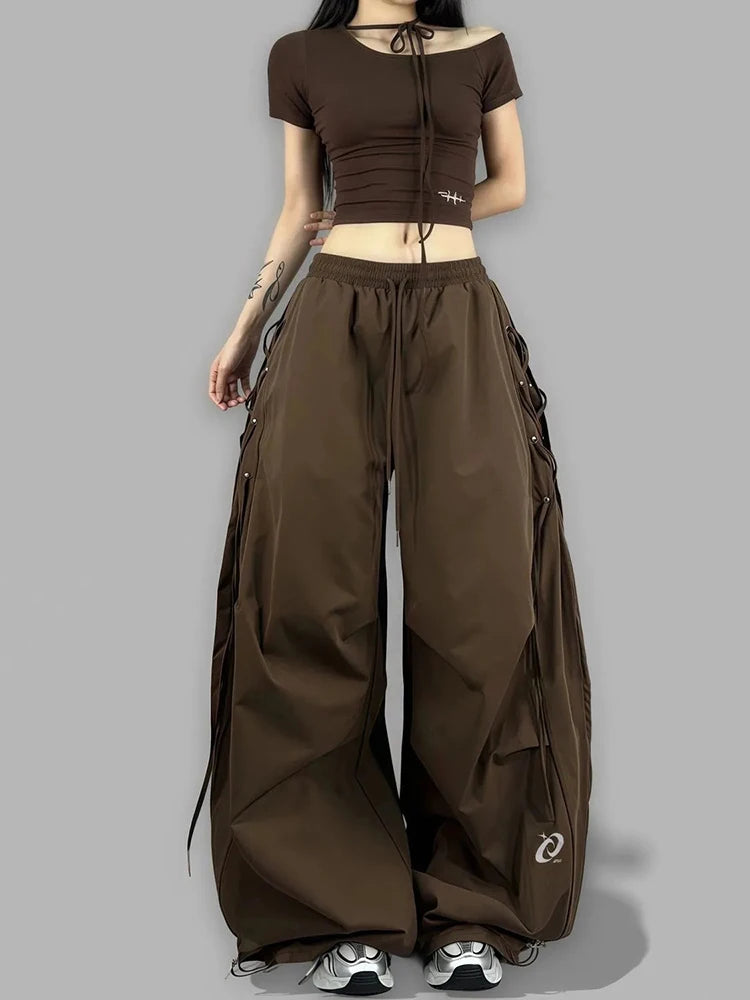 Pantalon Wide Leg Y2K Laçage — VibeWear™