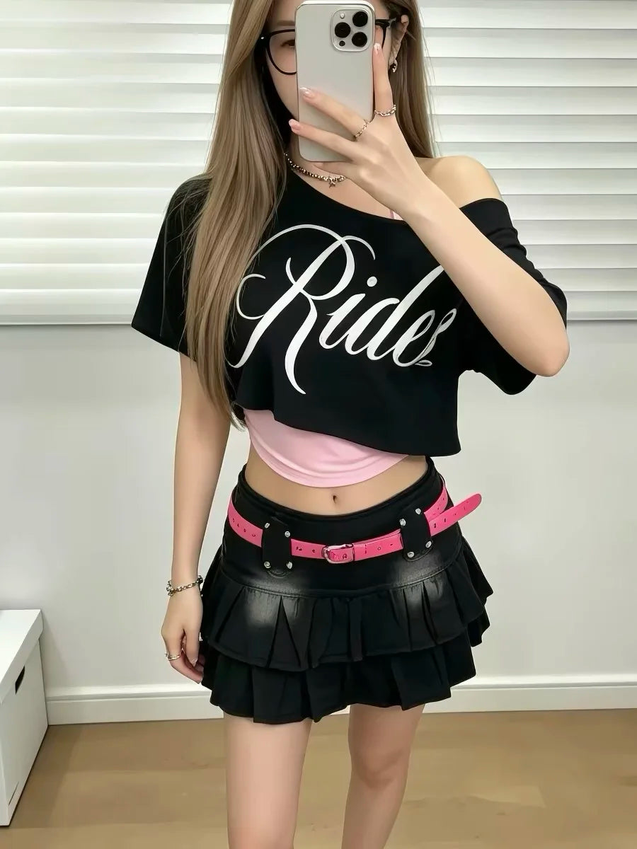 VibeWear™ — Crop Top Off Shoulder Hip Hop Femme