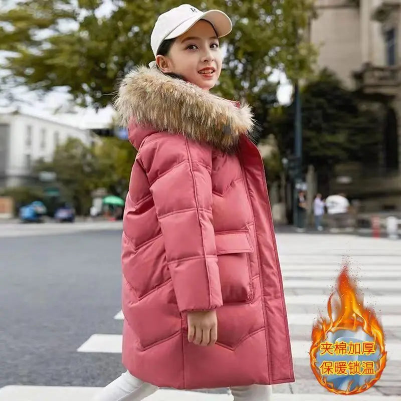 VibeWear™ Doudoune Fille Hiver à Capuche Fourrure — 6-14 Ans