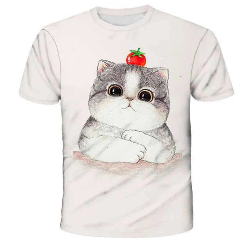 VibeWear™ T-Shirt Enfant Kawaii Chat 3D — Unisexe 7-13 Ans