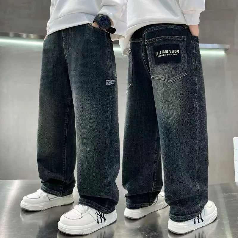 VibeWear™ Jean Garçon Streetwear Imprimé Lettres — Coupe Loose 4-14 Ans