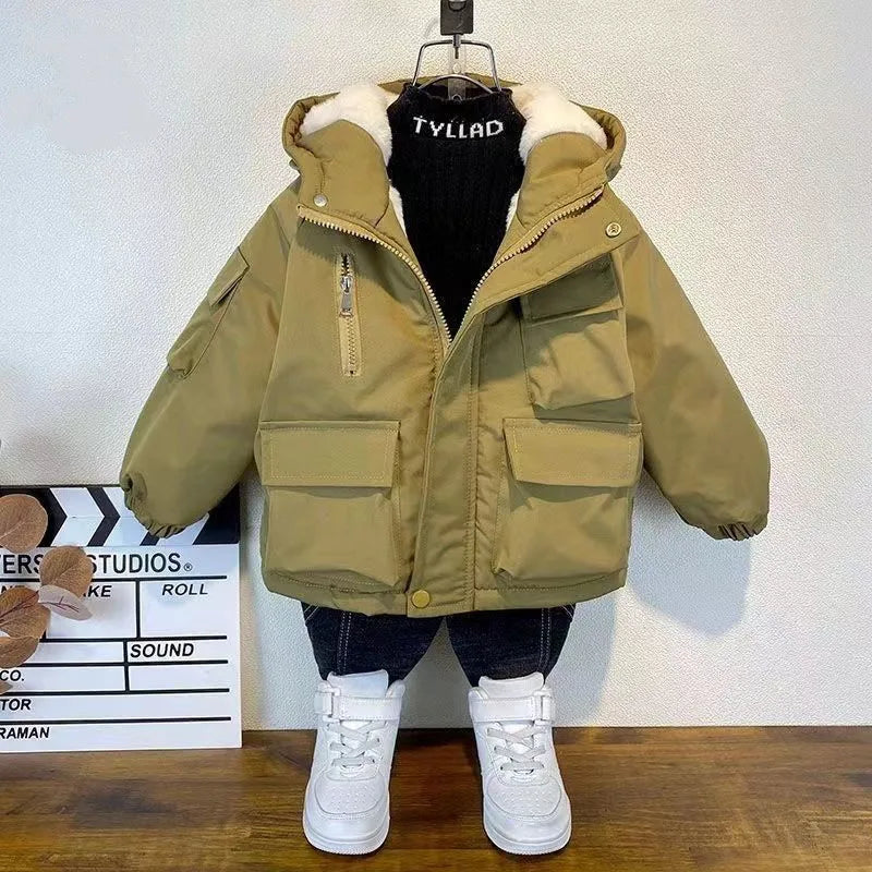 VibeWear™ Veste Garçon Hiver Polaire à Capuche — Chaude & Casual 4-6 Ans