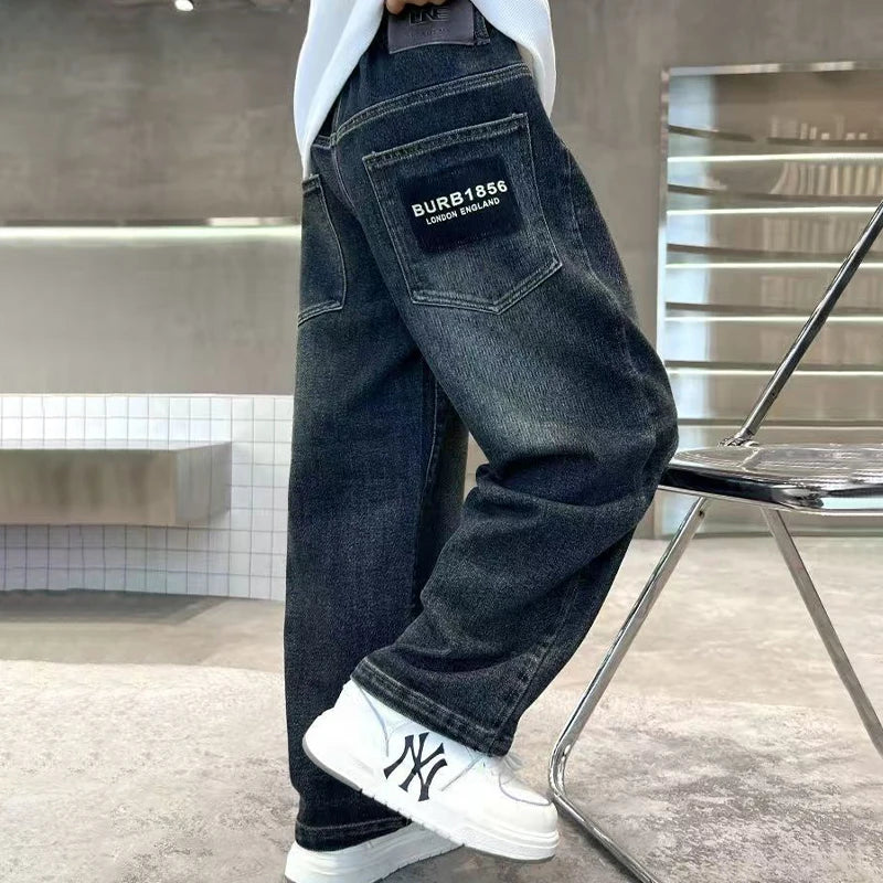 VibeWear™ Jean Garçon Streetwear Imprimé Lettres — Coupe Loose 4-14 Ans
