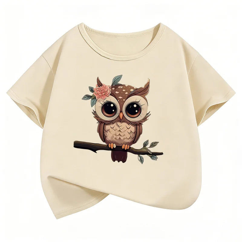 VibeWear™ T-Shirt Enfant Hibou Cartoon — Unisexe 7-13 Ans