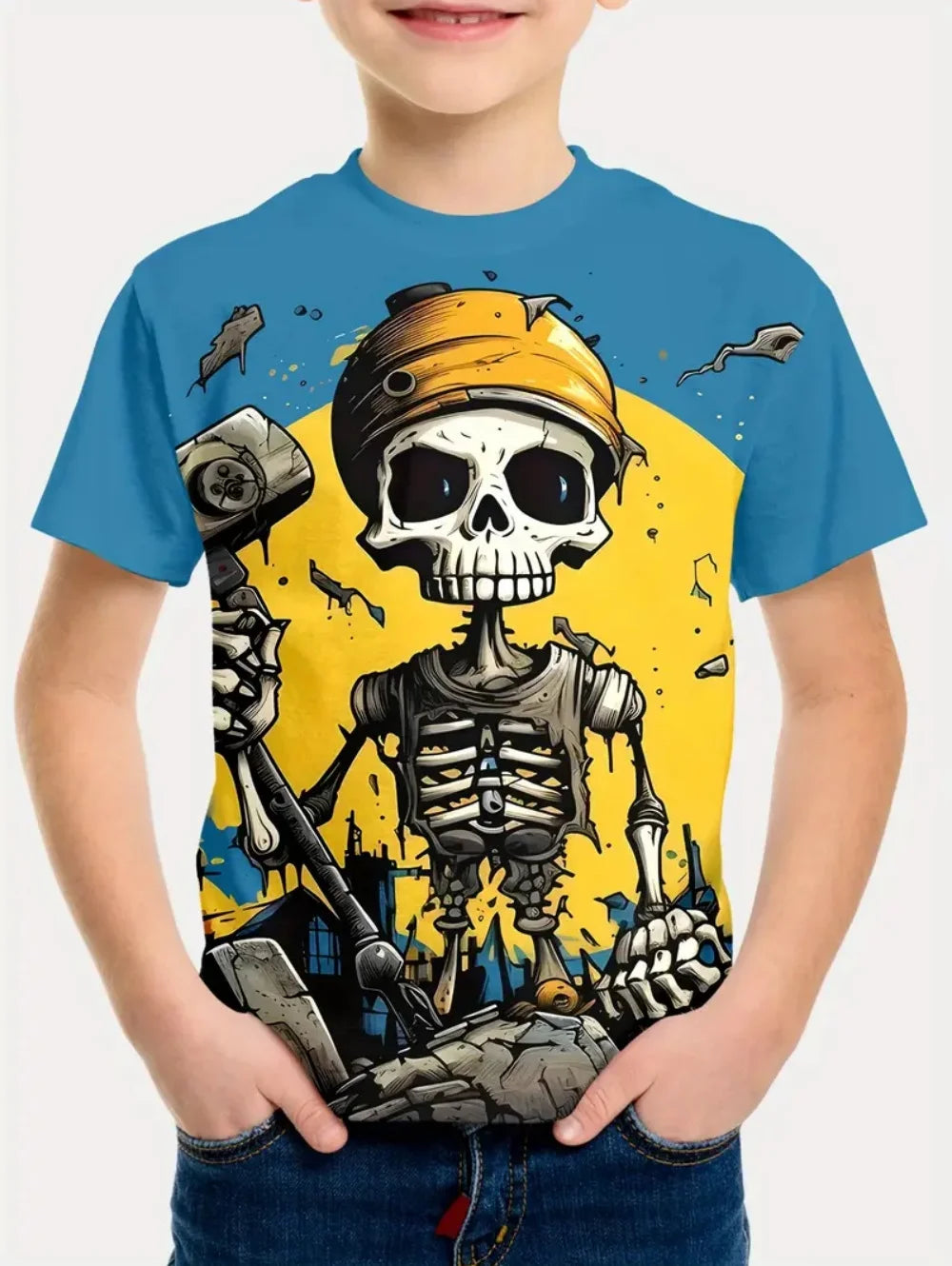 VibeWear™ T-Shirt Enfant Halloween Citrouille & Tête de Mort — 2-10 Ans