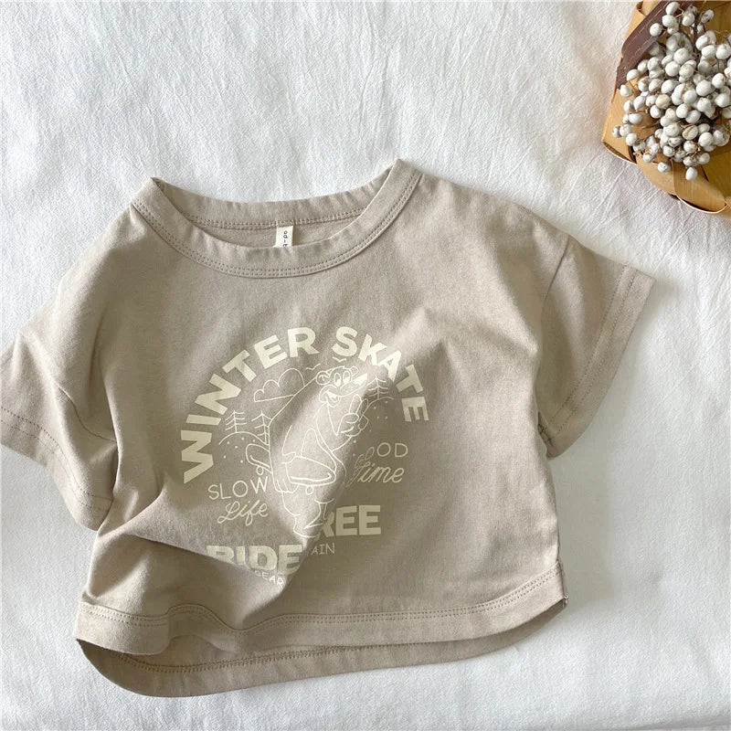 VibeWear™ T-Shirt Enfant 100% Coton Cartoon & Lettres — Unisexe 4-6 Ans