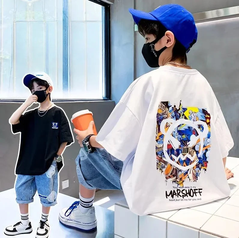 VibeWear™ T-Shirt Enfant 100% Coton Imprimé Cartoon — 1-12 Ans Été