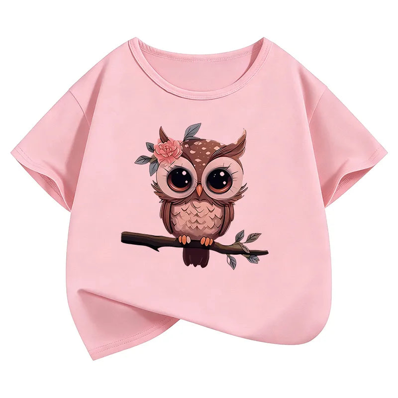 VibeWear™ T-Shirt Enfant Hibou Cartoon — Unisexe 7-13 Ans