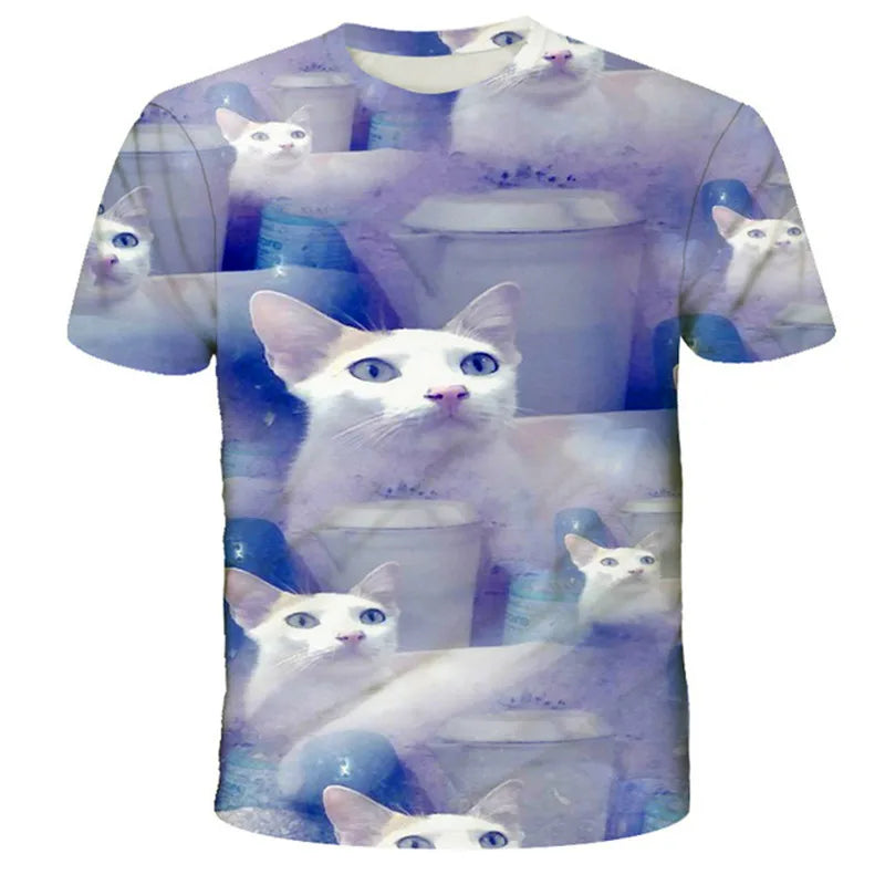VibeWear™ T-Shirt Enfant Kawaii Chat 3D — Unisexe 7-13 Ans