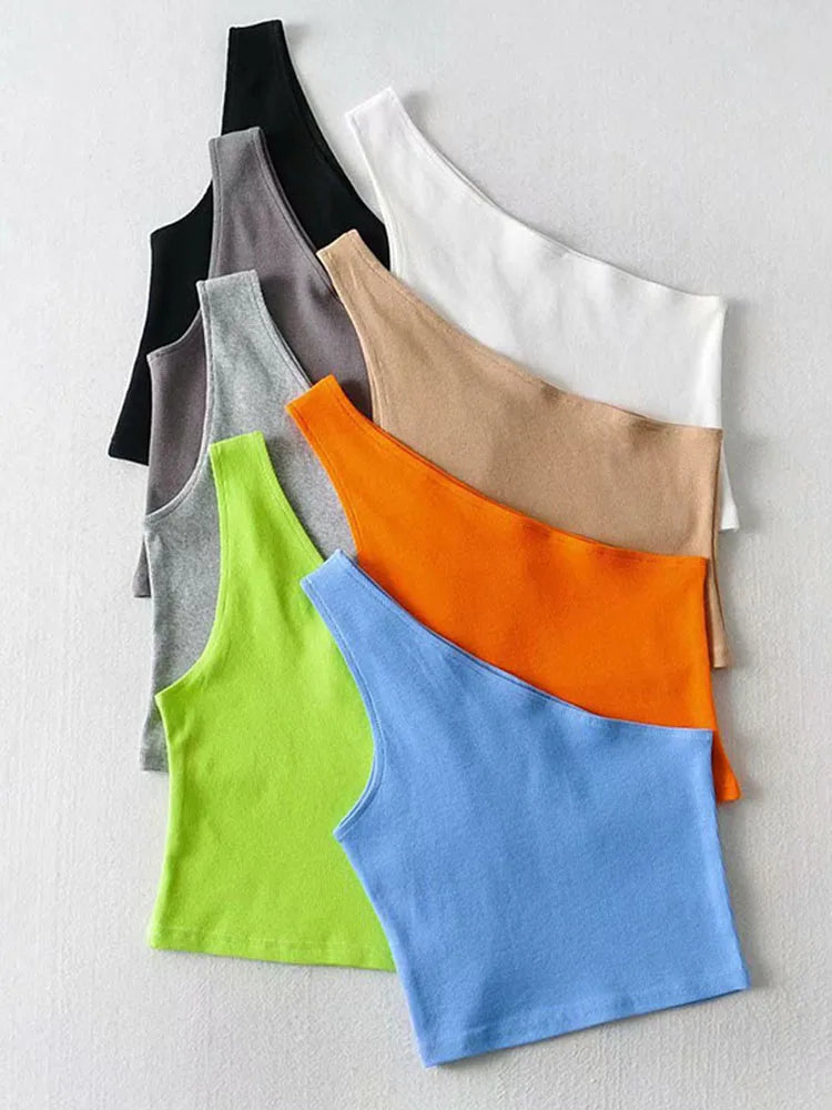 VibeWear™ Crop Top Épaule Dénudée Effet Corset — Col Oblique Sexy Été S-M