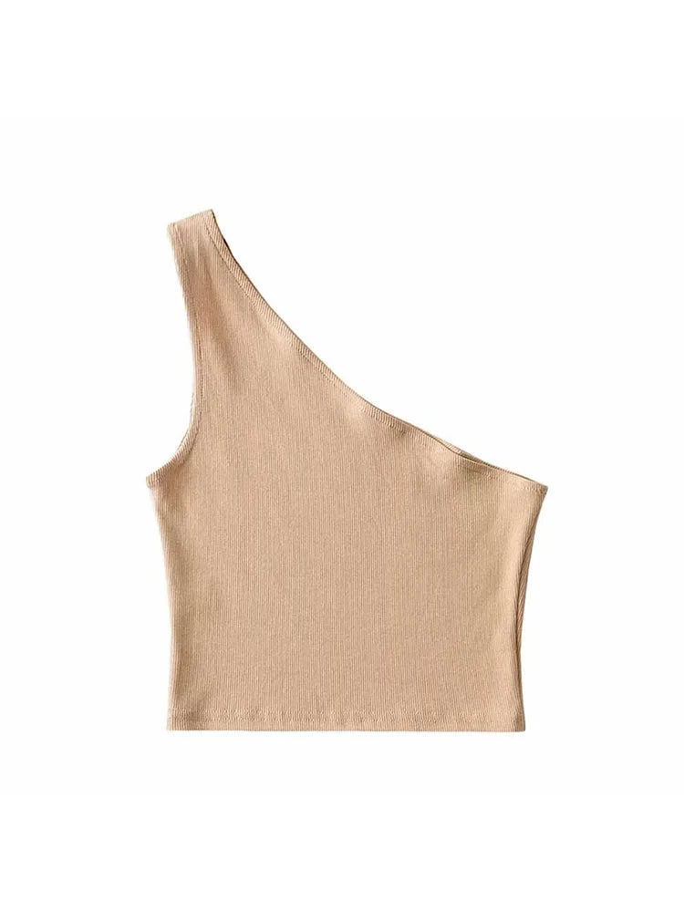 VibeWear™ Crop Top Épaule Dénudée Effet Corset — Col Oblique Sexy Été S-M