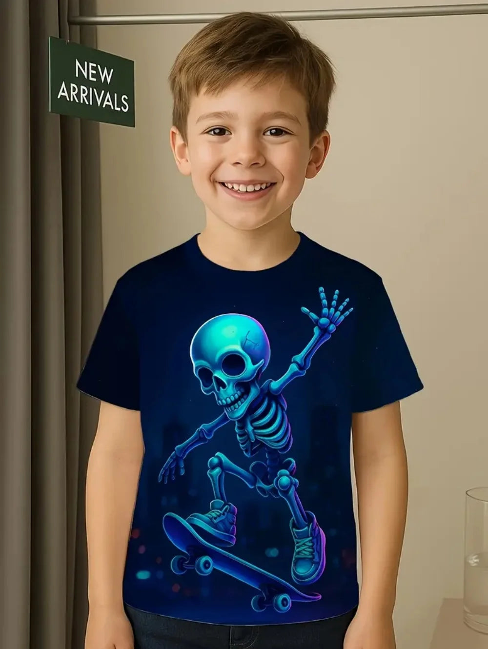 VibeWear™ T-Shirt Enfant Halloween Citrouille & Tête de Mort — 2-10 Ans
