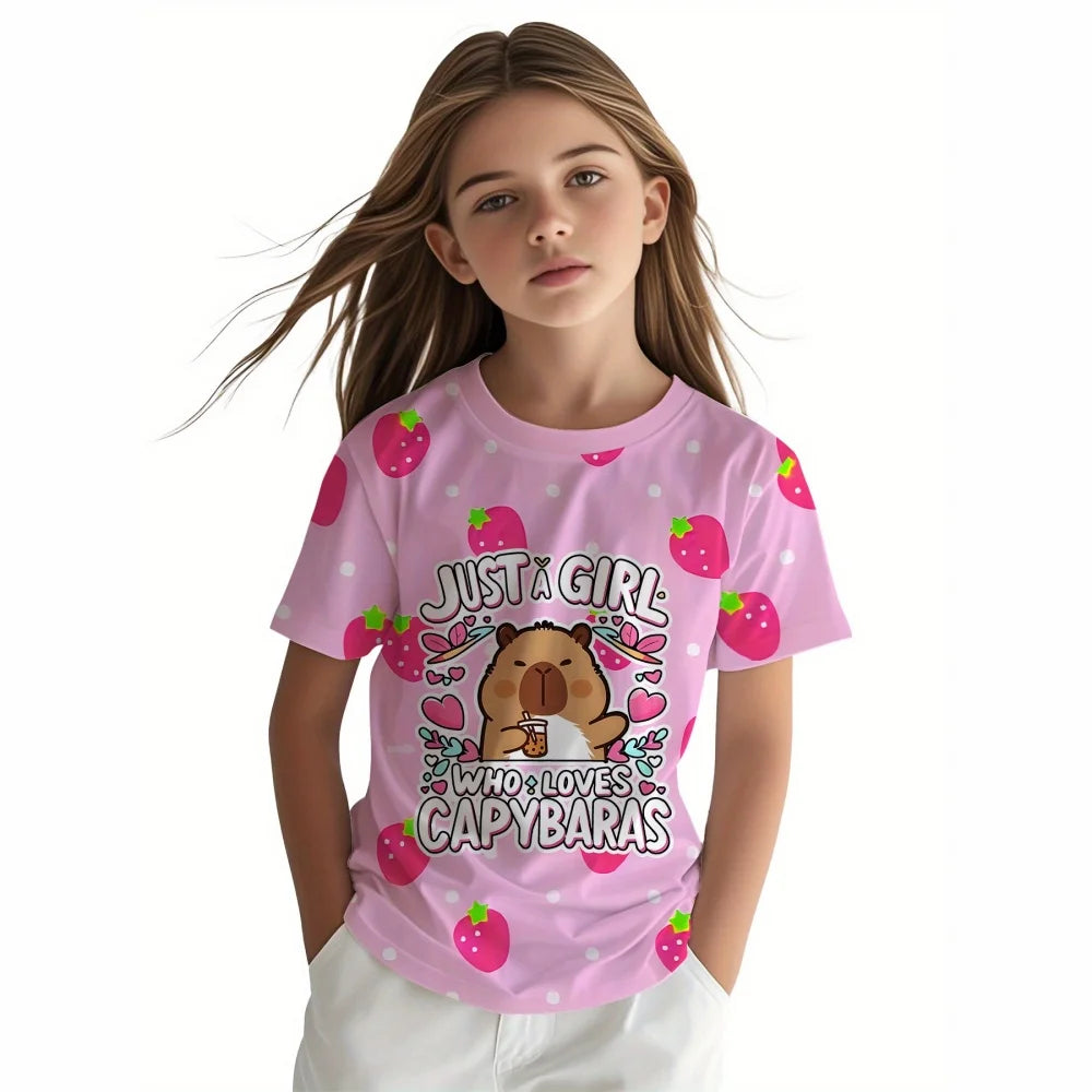 VibeWear™ T-Shirt Fille Capybara Kawaii — 7-13 Ans Été 2026