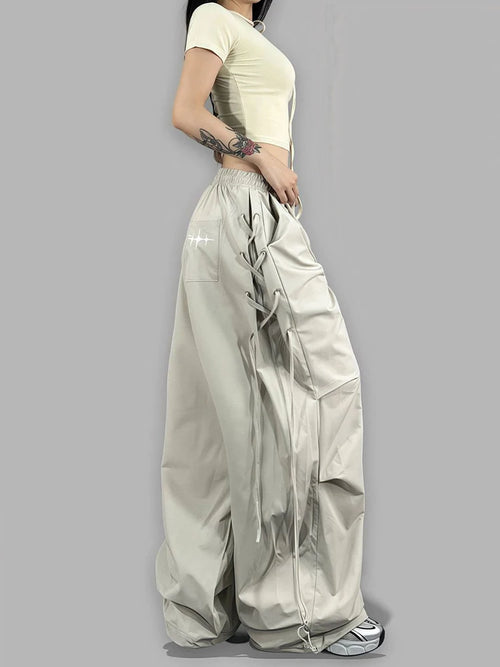 Pantalon Wide Leg Y2K Laçage — VibeWear™