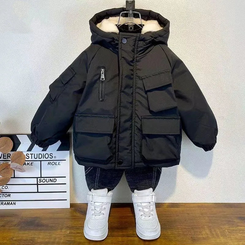 VibeWear™ Veste Garçon Hiver Polaire à Capuche — Chaude & Casual 4-6 Ans