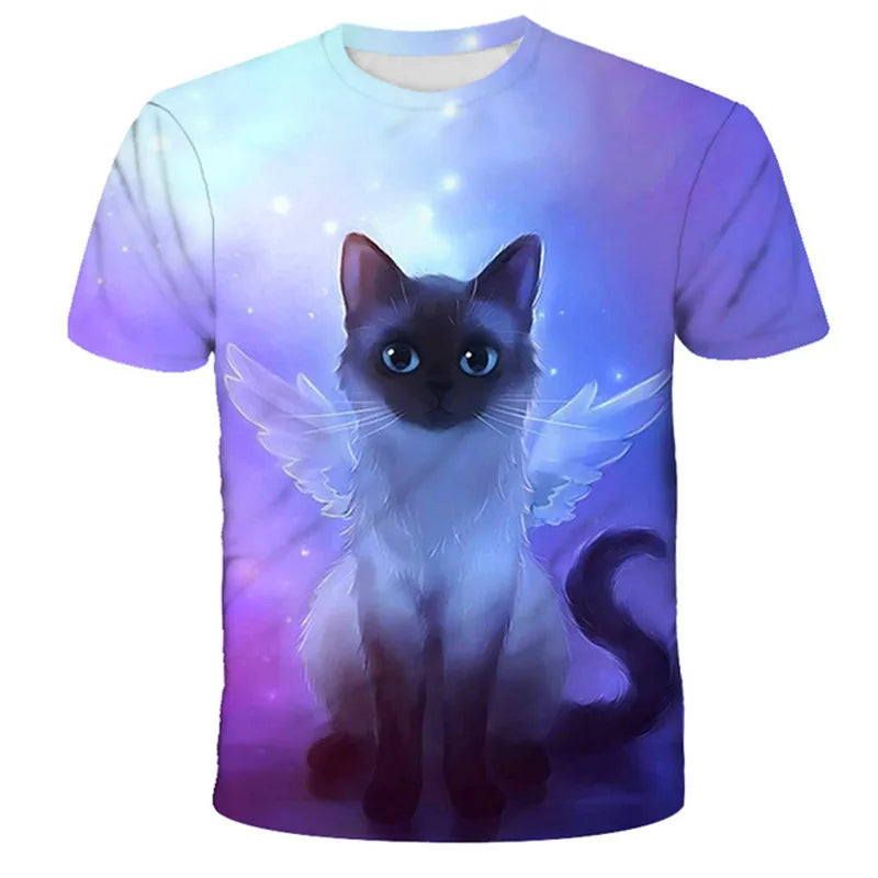 VibeWear™ T-Shirt Enfant Kawaii Chat 3D — Unisexe 7-13 Ans