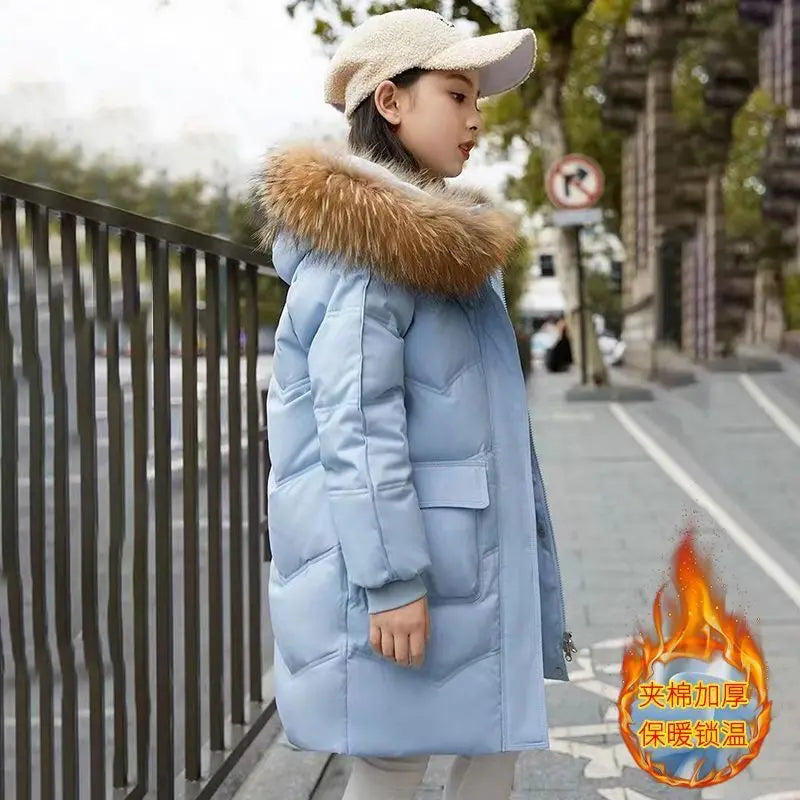VibeWear™ Doudoune Fille Hiver à Capuche Fourrure — 6-14 Ans