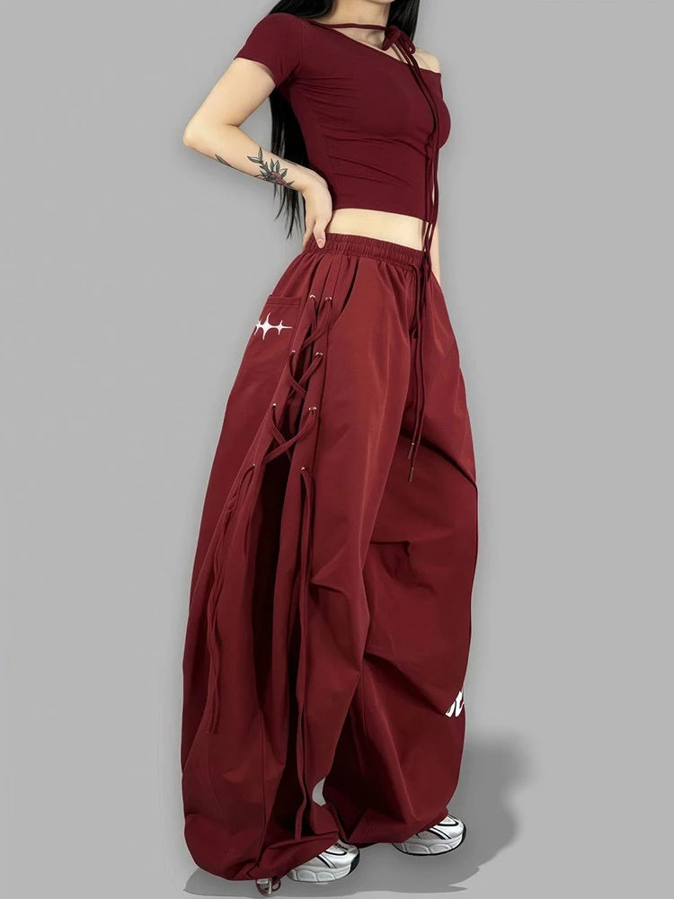 Pantalon Wide Leg Y2K Laçage — VibeWear™
