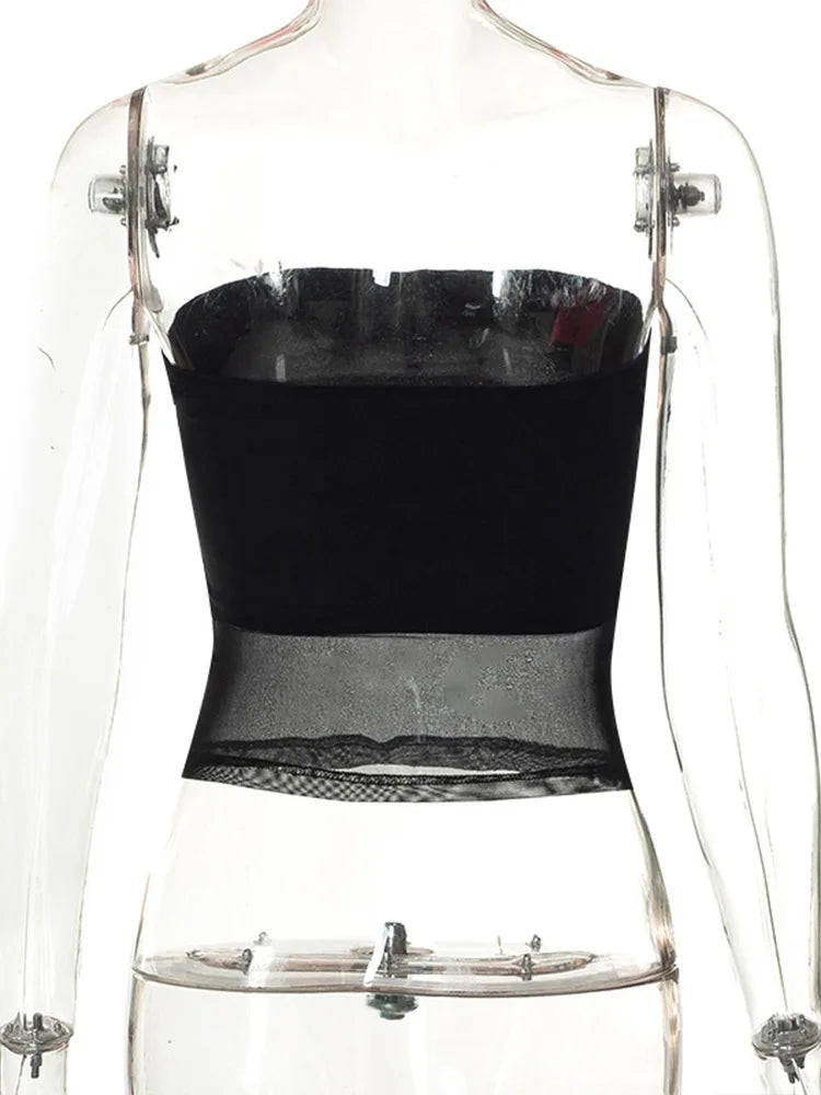 VibeWear™ Crop Top Corset Noir Mesh Sans Bretelles — Streetwear Été S-L