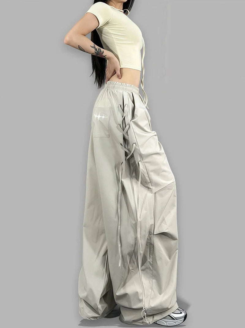 Pantalon Wide Leg Y2K Laçage — VibeWear™