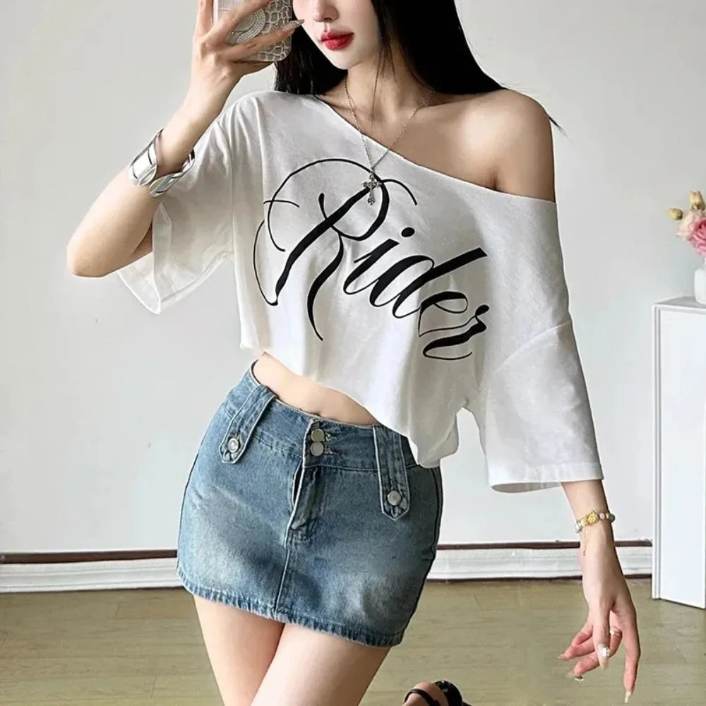 VibeWear™ — Crop Top Off Shoulder Hip Hop Femme