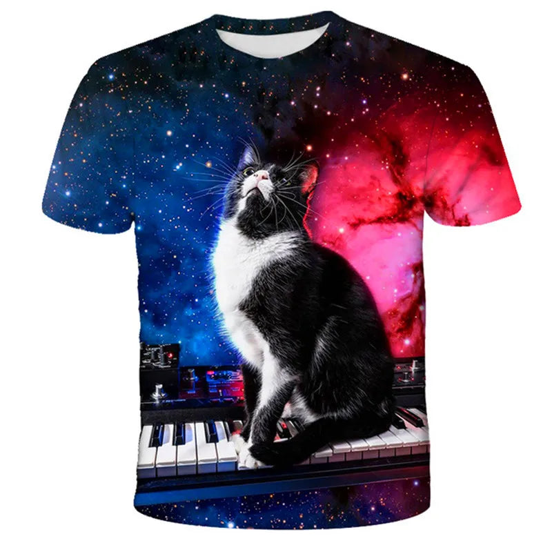 VibeWear™ T-Shirt Enfant Kawaii Chat 3D — Unisexe 7-13 Ans