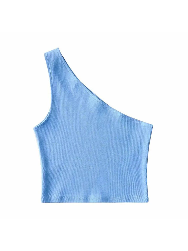VibeWear™ Crop Top Épaule Dénudée Effet Corset — Col Oblique Sexy Été S-M