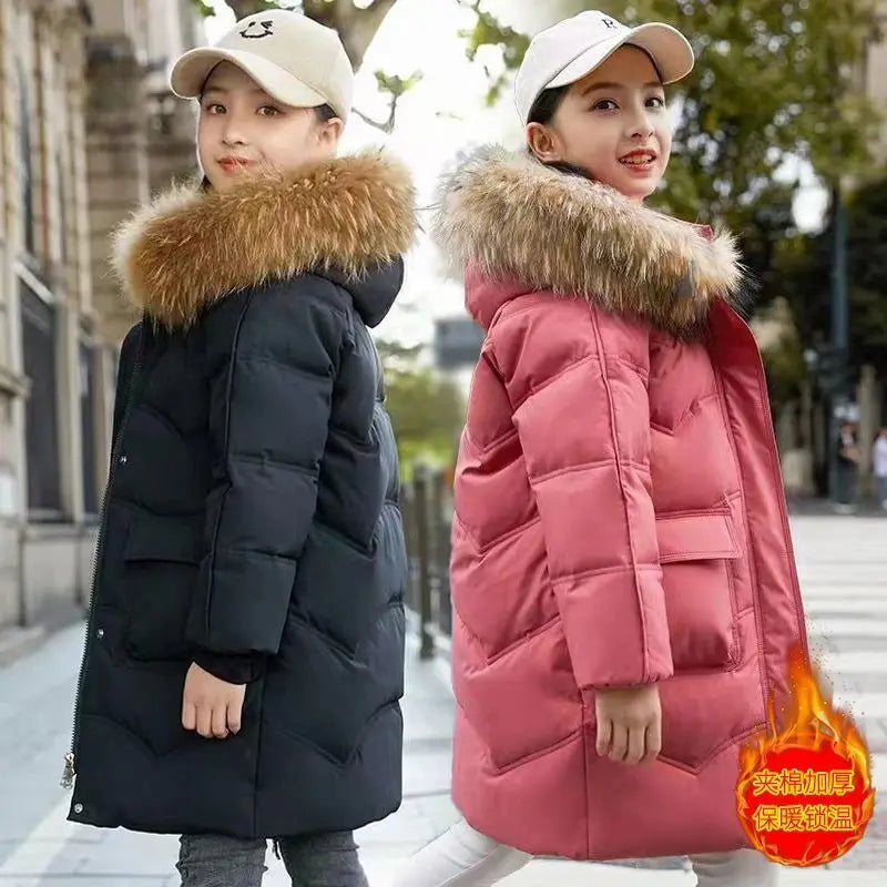 VibeWear™ Doudoune Fille Hiver à Capuche Fourrure — 6-14 Ans