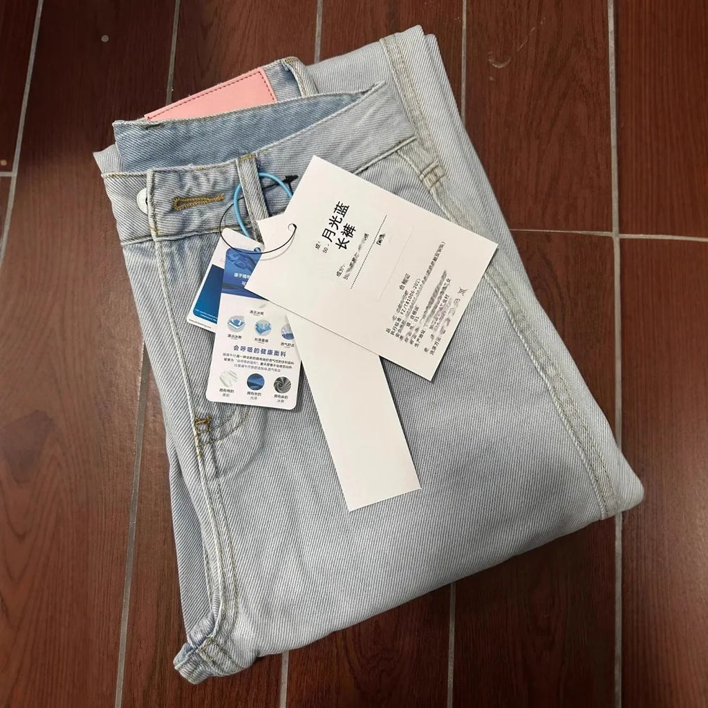 VibeWear™ Light Wash Pink Tag Denim Jeans