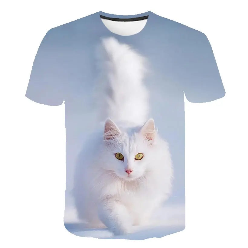 VibeWear™ T-Shirt Enfant Kawaii Chat 3D — Unisexe 7-13 Ans