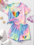 VibeWear™ Ensemble Fille 2 Pièces Tie-Dye Arc-en-Ciel — Été 4-12 Ans