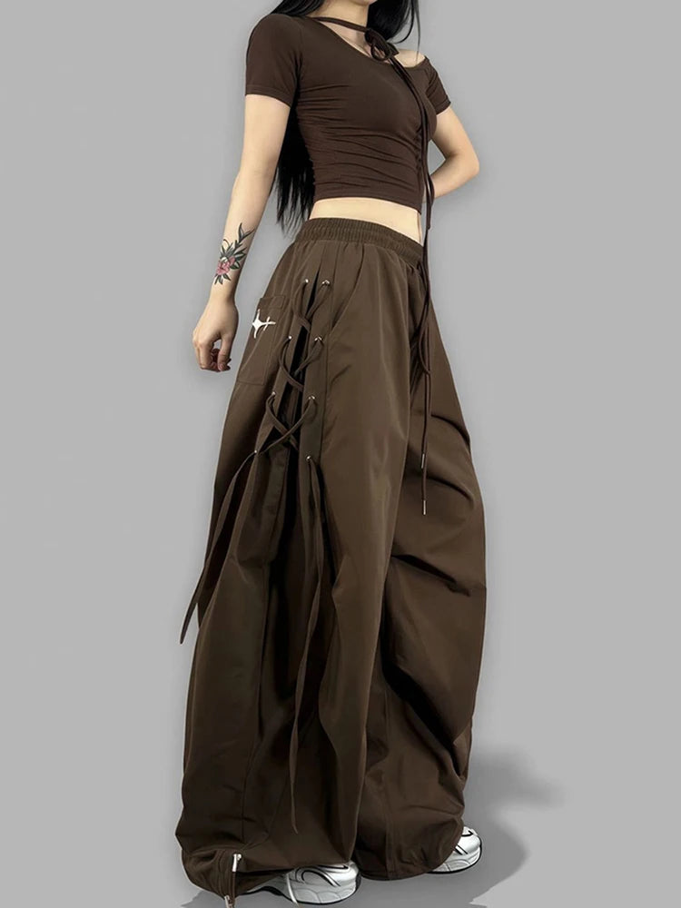 Pantalon Wide Leg Y2K Laçage — VibeWear™