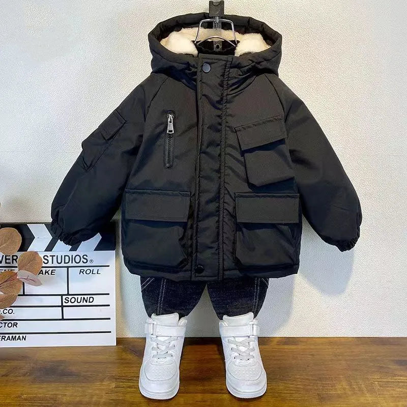 VibeWear™ Veste Garçon Hiver Polaire à Capuche — Chaude & Casual 4-6 Ans