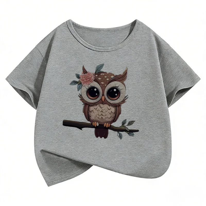 VibeWear™ T-Shirt Enfant Hibou Cartoon — Unisexe 7-13 Ans