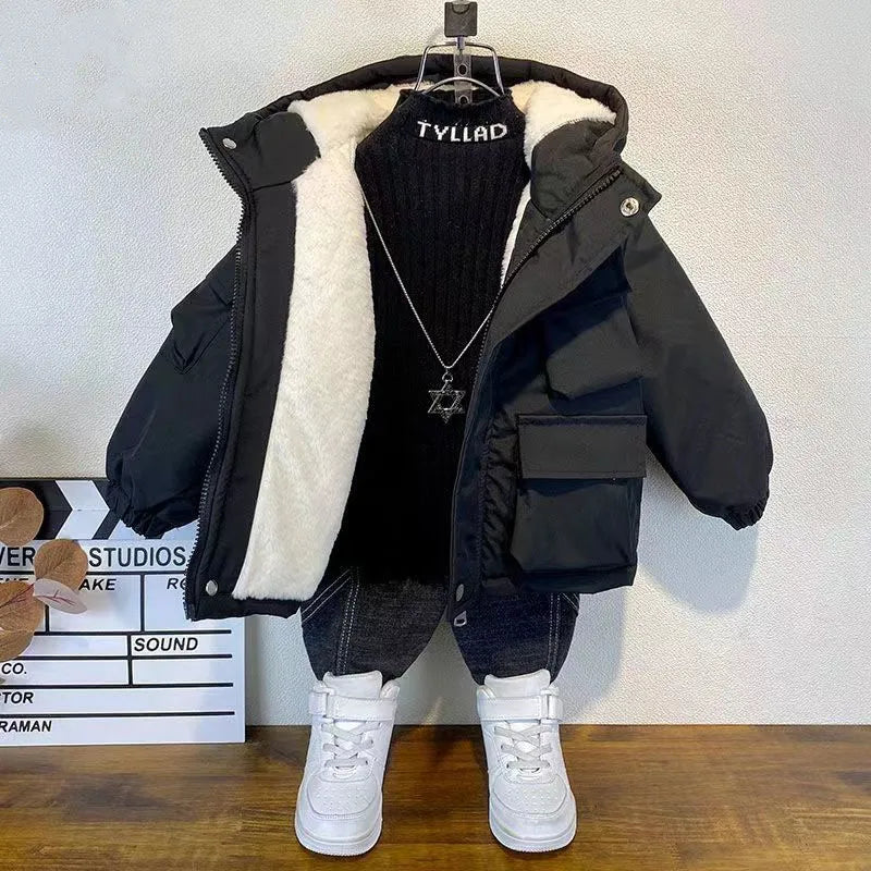 VibeWear™ Veste Garçon Hiver Polaire à Capuche — Chaude & Casual 4-6 Ans