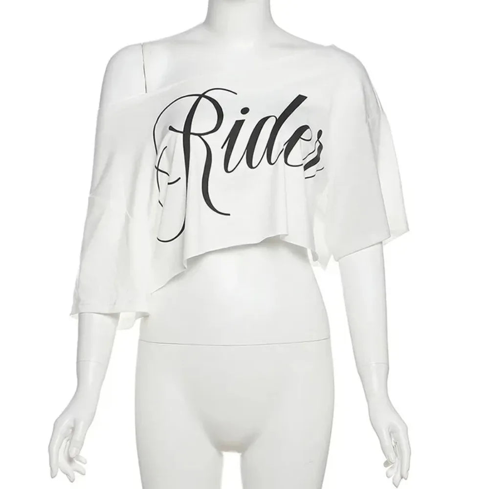 VibeWear™ — Crop Top Off Shoulder Hip Hop Femme